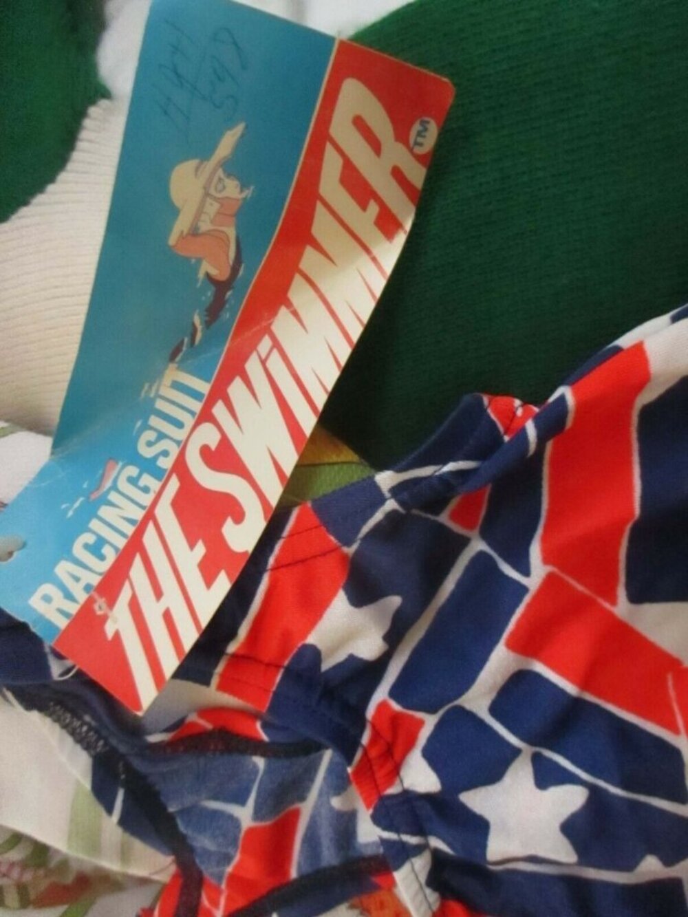 GIRLS 6 Swimsuit Vintage 1980's NYLON STRETCH STARS STRIPES USA 1 Piece New